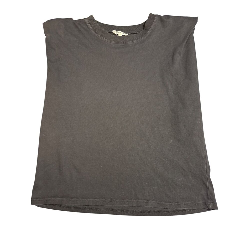 Aaron and Amber Muscle Tee Size Small Ribbed Crewneck Shoulder Pads Black Cotton